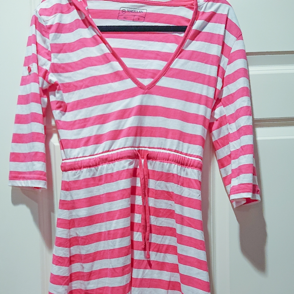 Magellan Pink and White Striped Beach Coverup